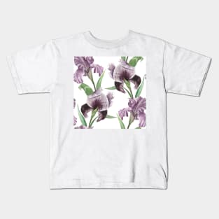 Iris flowers watercolor floral ornament Summer tropical composition. Romantic spring garden Kids T-Shirt